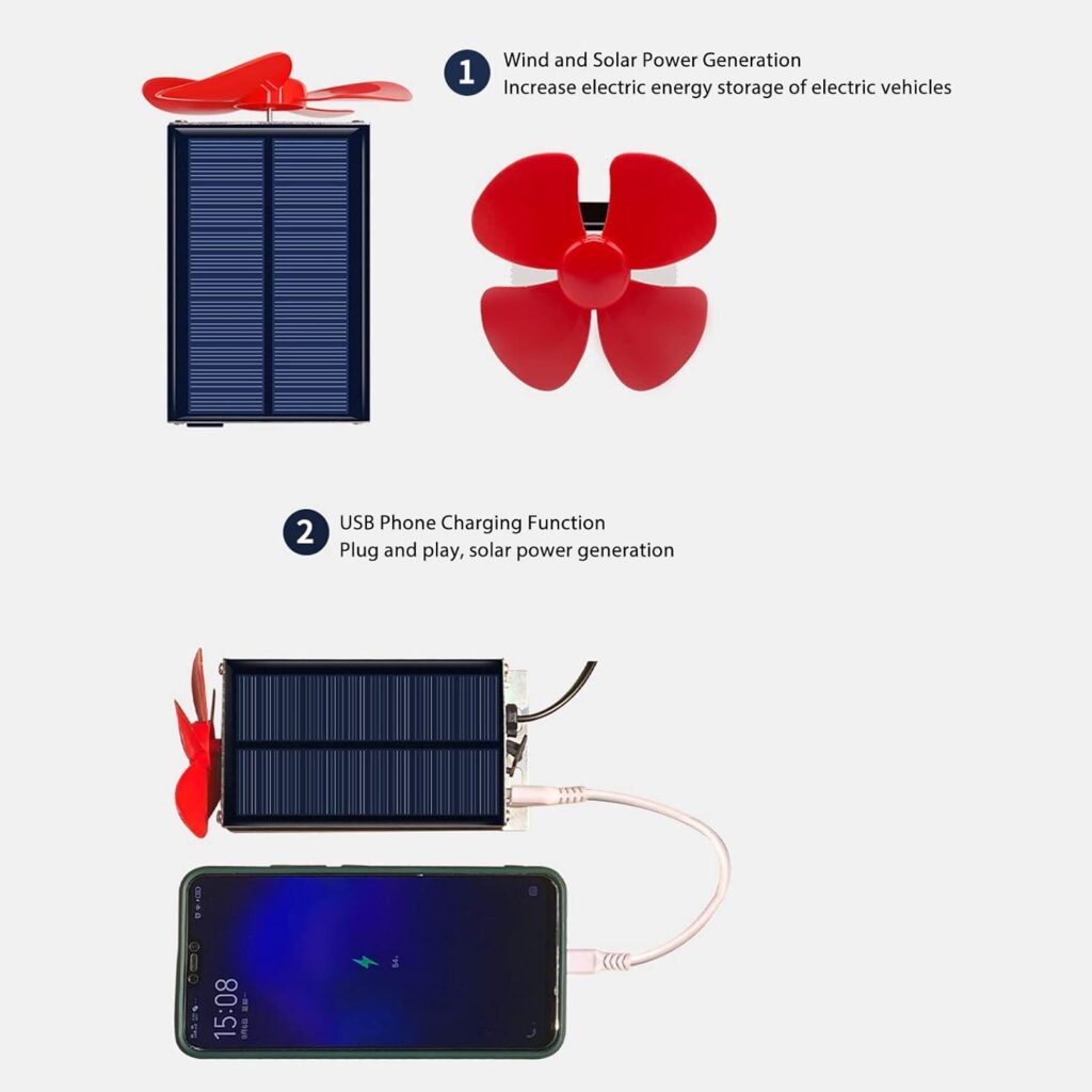 Car Solar Wind Power Generator Extender Generator with Fans Outdoor Generation System Small DC Solar Panels Electric Vehicle Range Booster Battery Extending Generator 12V‑125V