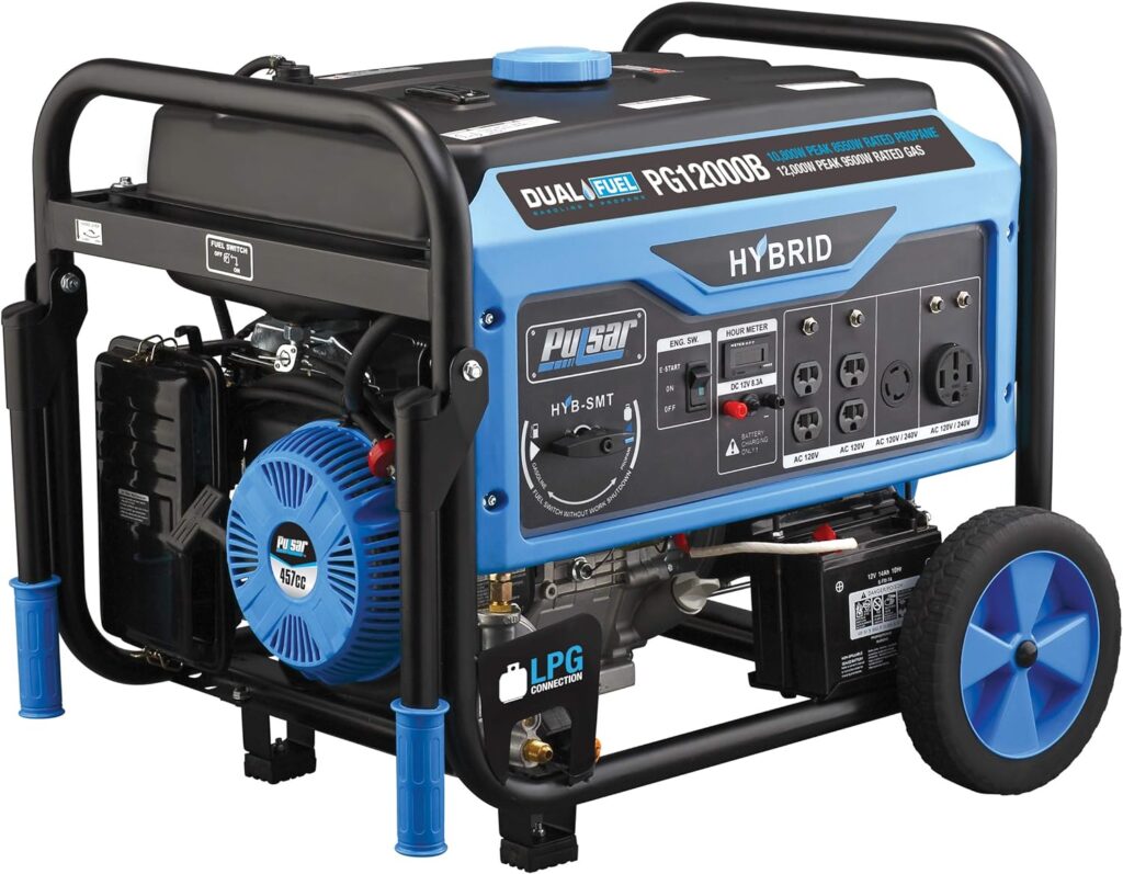 Pulsar 12,000W Dual Fuel Portable Generator with Electric Start and Switch  Go Technology, CARB Approved PG12000B