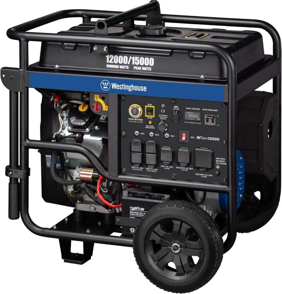 Westinghouse Outdoor Power Equipment 15000 Peak Watt Home Backup Portable Generator, Remote Electric Start with Auto Choke, Transfer Switch Ready 30A  50 Outlets, Gas Powered, CARB Compliant